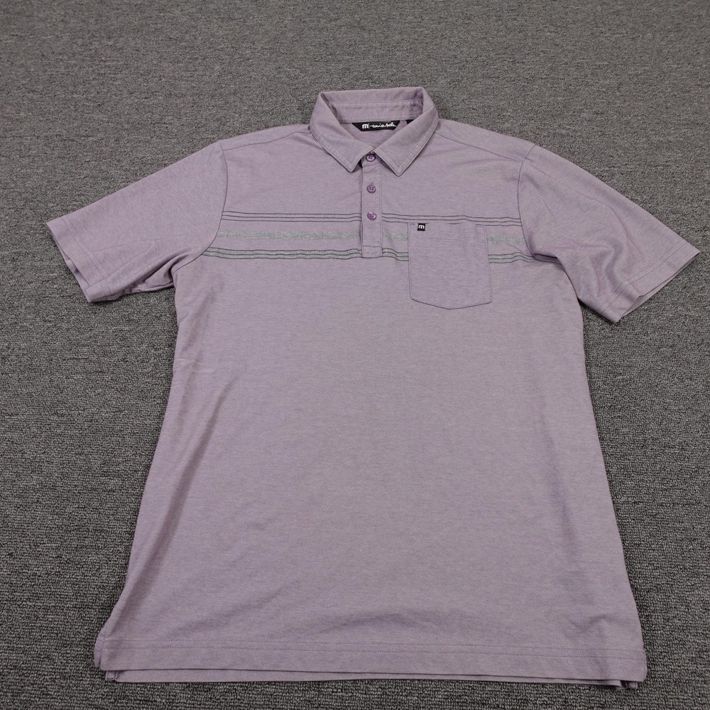Travis Mathew Polo Shirt Mens Medium Purple Striped Pima Cotton Golf Performance